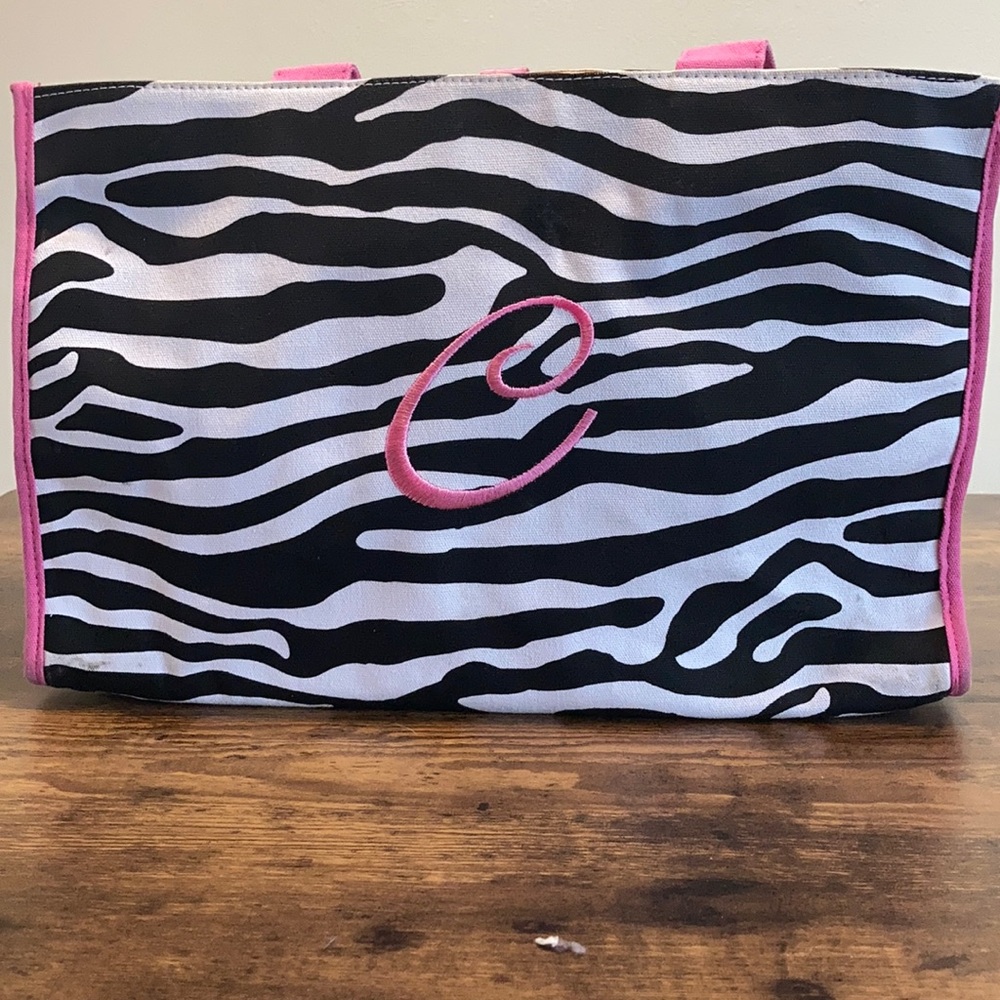 Zebra print tote bag with letter C